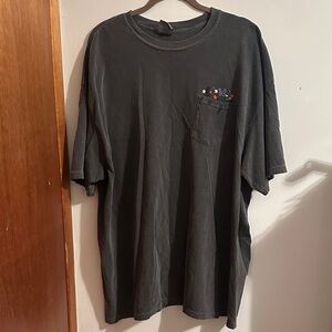 Comfort Colors Dark Gray Tee with Hand Embroidered Floral Pocket